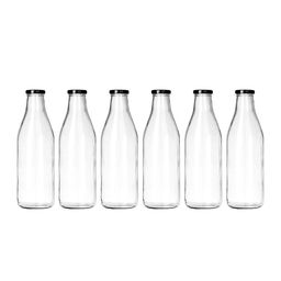 smart serve Set Of 6 Transparent Solid Glass Bottles With Black Lid image 3