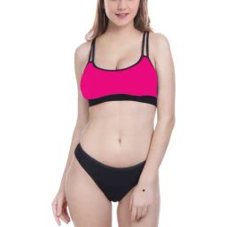 AROUSY Pink & Black Cotton Bra Panty Set-image-81