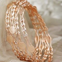 Zeneme Rose Gold Plated CZ Studded Bangles for Women Set of 4-14