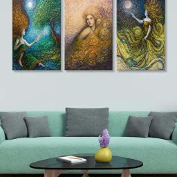 999Store Multicolor Women in Moonlight Art 3 Frame Canvas Paintings-63