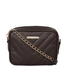 Bagsy Malone Vegan Brown Quilted Medium Sling Handbag-picture-36