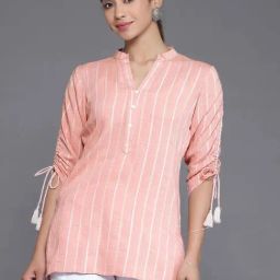 Libas Pink Striped A Line Short Kurti-image-69