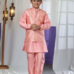 Pro-Ethic Style Developer Boys Pink Sequence Full Sleeves Self Design Kurta Sets-image-15