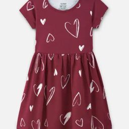 Nap Chief Girls Red Cotton Relaxed Fit Printed Casual Dress-image-8