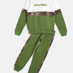 Li'l Tomatoes Kids Olive Cotton Printed Track Suits-image-61