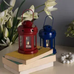 Homesake 'Diwali' Red & Blue Metal Hanging Candle Holder - Set of 2-image-73