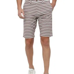 Louis Philippe Brown Cotton Slim Fit Striped Shorts-image-83