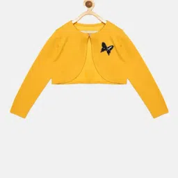 Kiddopanti Kids Mustard Solid Full Sleeves Crop Shrug-40