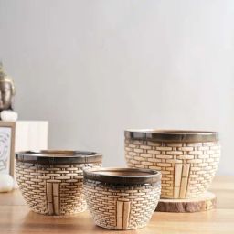 Tayhaa Beige Ceramic Planter Pot - Set of 3-picture-38