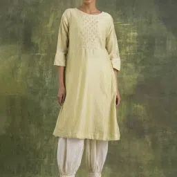 Folksong By W Green Cotton Embroidered A Line Kurta-image-46