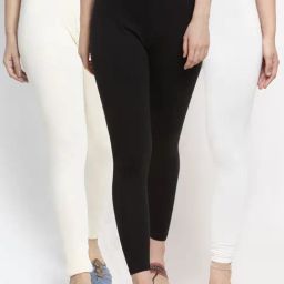 Gracit White & Black Mid Rise Leggings - Pack Of 3-image-16