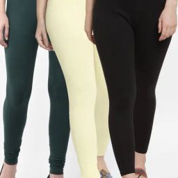 Gracit Black & Green Mid Rise Leggings - Pack Of 3-image-71