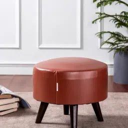 Nestroots Solid Brown Leather 4 Wooden Legs Ottoman for Living Room-15