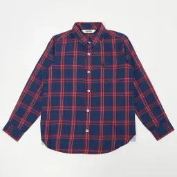 Cantabil Kids Navy & Red Cotton Chequered Full Sleeves Shirt-image-78