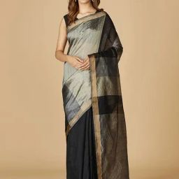 Fabindia Black Silk Woven Saree Without Blouse-image-49