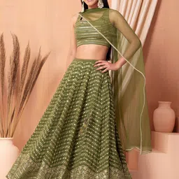 DIVASTRI Embellished Sequinned Semi-Stitched Lehenga & Unstitched Blouse With Dupatta-picture-14