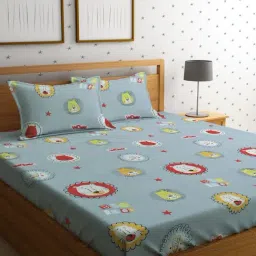 HOSTA HOMES Printed Multicolor 220 TC Glace Cotton Queen Kids Bed Sheet with 2 Pillow Covers-image-80