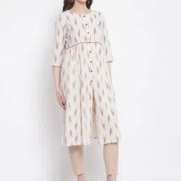 Cantabil Off White Printed A Line Kurta-17