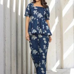 SELVIA Navy Floral Print Co-Ord Set-image-73