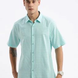 Showoff Turquoise Cotton Slim Fit Shirt-image-18