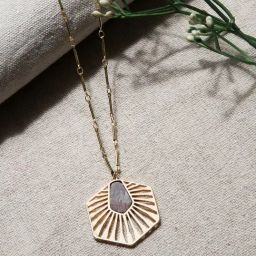 Accessorize London Pearlised Hexagon Pendant Necklace-30