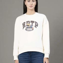 Red Tape Cream Loose Fit Printed Sweatshirt-image-35