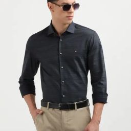 Tommy Hilfiger Navy Cotton Slim Fit Striped Shirt-image-39