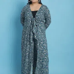theRebelinme Teal Floral Print Long Shrug-image-60
