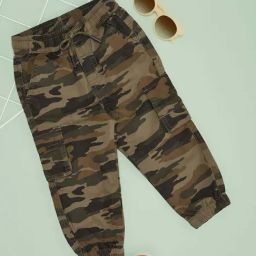 Pantaloons Baby Boys Burnt Olive Cotton Camouflage Track Bottoms & Joggers-image-18