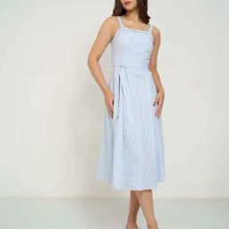 Honey By Pantaloons Blue Cotton Slim Fit Striped Dress-image-93