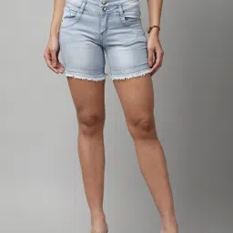 KASSUALLY Light Blue Relaxed Fit Shorts-image-15