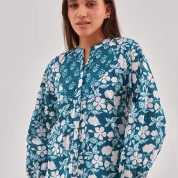 QOMN Teal Cotton Printed Top-picture-22