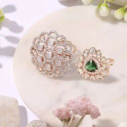 Zaveri Pearls Combo of 2 Rose Gold Tone Contemporary Adjustable Finger Ring-ZPFK18392-7