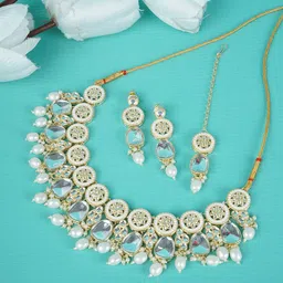Divisha Gold-Plated Stones Studded & Beaded Jewellery Set-image-42