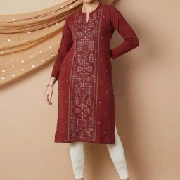 Melange by Lifestyle Red Woven Straight Kurta-image-45