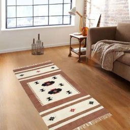 Romee Brown & Cream Chenille Floral Ethnic Motifs Printed Floor Runner-17