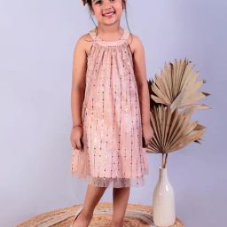The Mom Store Girls Beige Sequence Casual Dress-picture-31