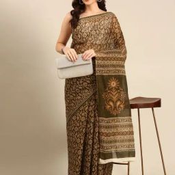 SHANVIKA Mehandi Green Pure Cotton Floral Print Saree-image-78