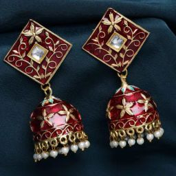 Panash Gold Plated Dome Shaped Enamelled Jhumki Earrings-12