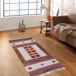 Romee Brown & Cream Chenille Floral Ethnic Motifs Printed Floor Runner-39