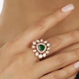 Zaveri Pearls Green Dazzling Cubic Zirconia Contemporary Adjustable Ring for Women-image-79