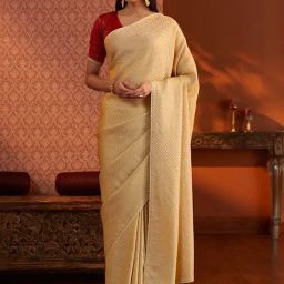 Taneira Beige Woven Saree With Unstitched Blouse-picture-29