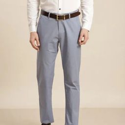 Hancock Blue Cotton Slim Fit Solid Trousers-image-51