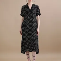 BLACK & BLAH BLAH Relaxed Fit Printed A-Line Midi Dress-image-97