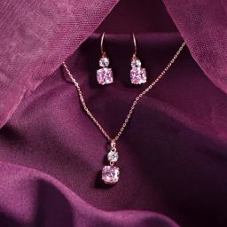 Clara 925 Silver Rose Gold-Plated Swiss Zirconia Rosa Pendant with Chain & Earring Set-image-59