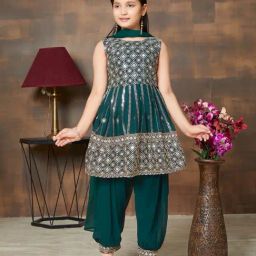 Aarika Kids Green Embroidered Kurti Set-image-23