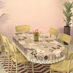 Kuber Industries Brown & White Floral Waterproof Oval 6-Seater Table Cover-image-84