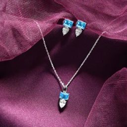 Clara 925 Silver Rhodium-Plated Swiss Zirconia Vistosa Pendant with Chain & Earring Set-image-14