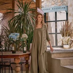 House of Fett Green Cotton Embroidered Jumpsuit-image-4