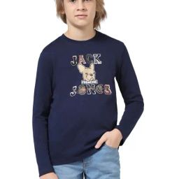 Jack & Jones Junior Navy Cotton Printed Full Sleeves T-Shirt-image-40